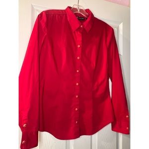 Red embellished button down